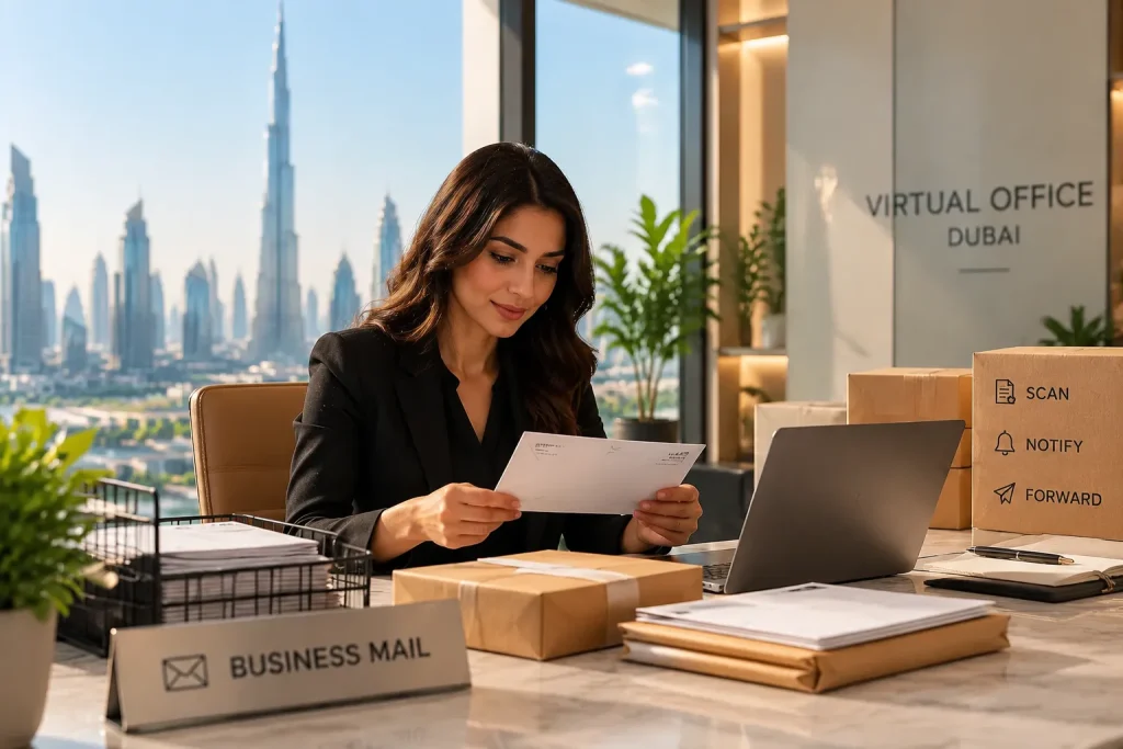 How Does Mail Handling Work in a Dubai Virtual Office? Business mail being reviewed and sorted at a Dubai virtual office.