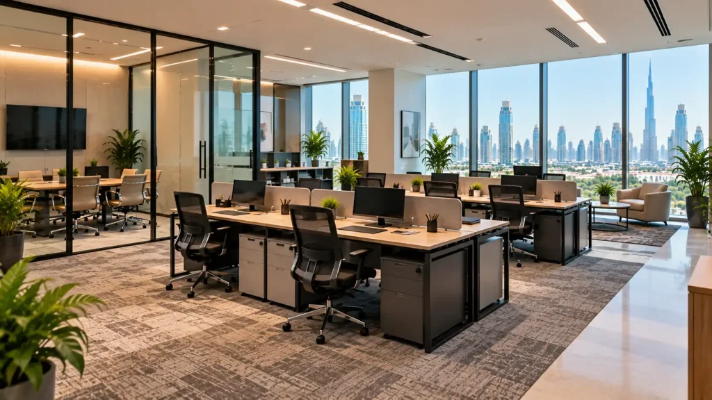 Flexible furnished office in Dubai with workstations for a growing business team