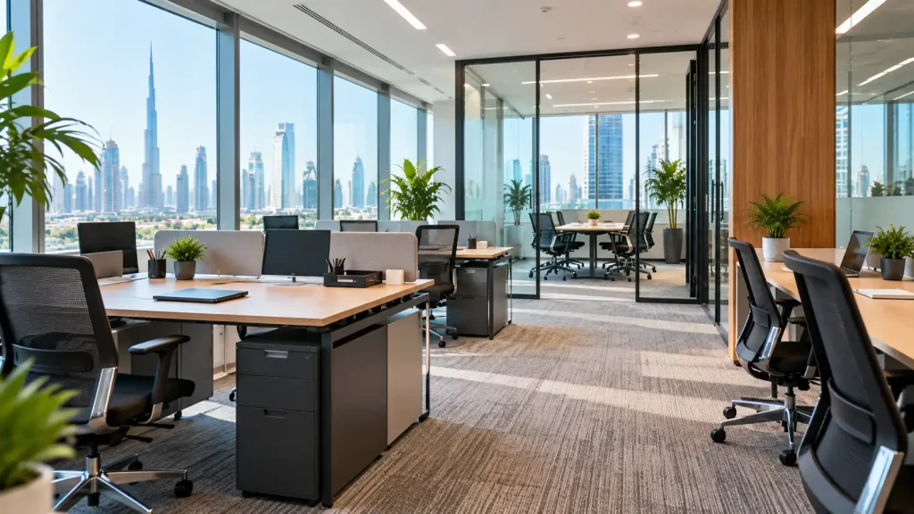 Office layouts showing workspace options for teams of 5, 10 and 20 employees